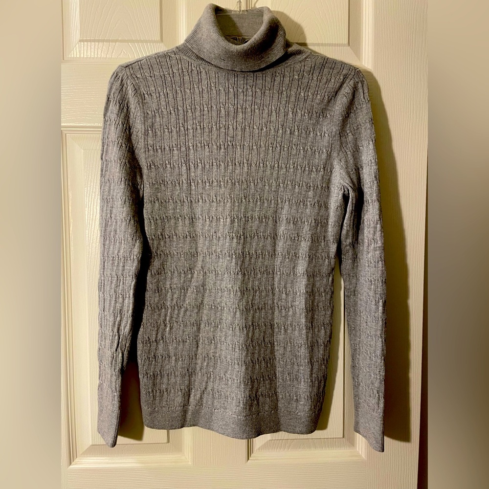 Talbots Grey Cotton Blend Long Sleeve Ribbed Turtleneck Sweater